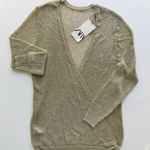 ZARA Gold Metallic Surplice Chain Mesh Top Size Small NEW Beach Cover-Up